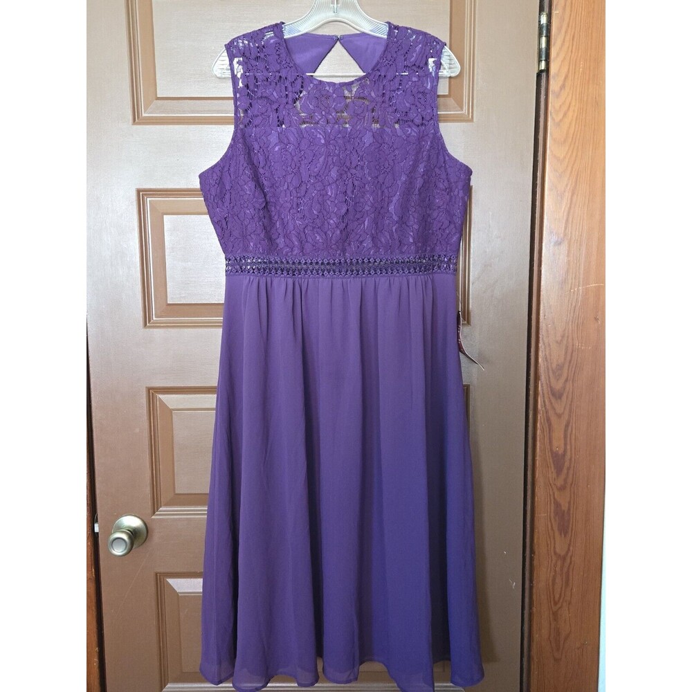 TRUTH AND FABLE Violet Purple Midi Party / Cocktail Lace Trim Dress Size 2XL